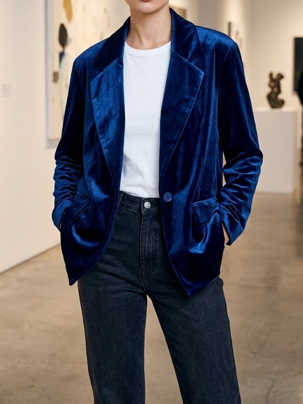 BloomChic Navy Velvet Blazer